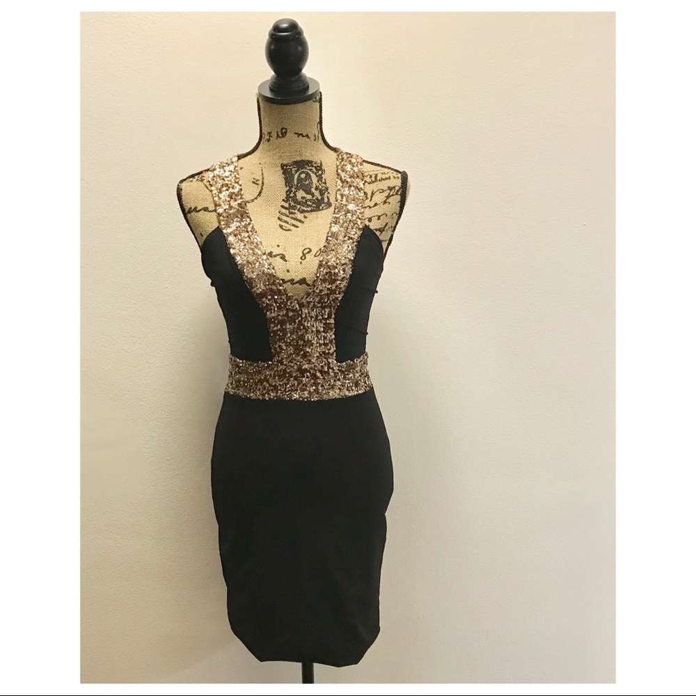 DRESS THE POPULATION SEQUIN PLUNGING BODYCON DRESS - Picture 2 of 8